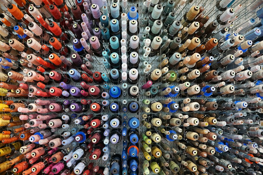 Colorful embroidery thread spools